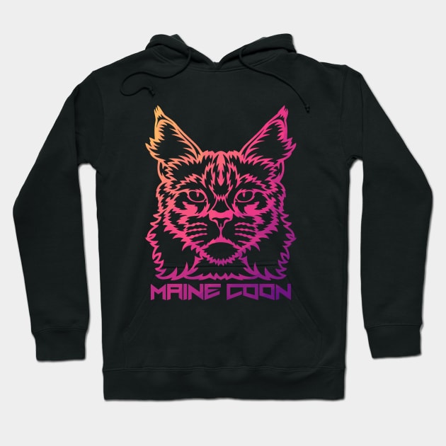 Maine Coon cat head graphic vibrant warm colors Hoodie by Tiaratimbleweed